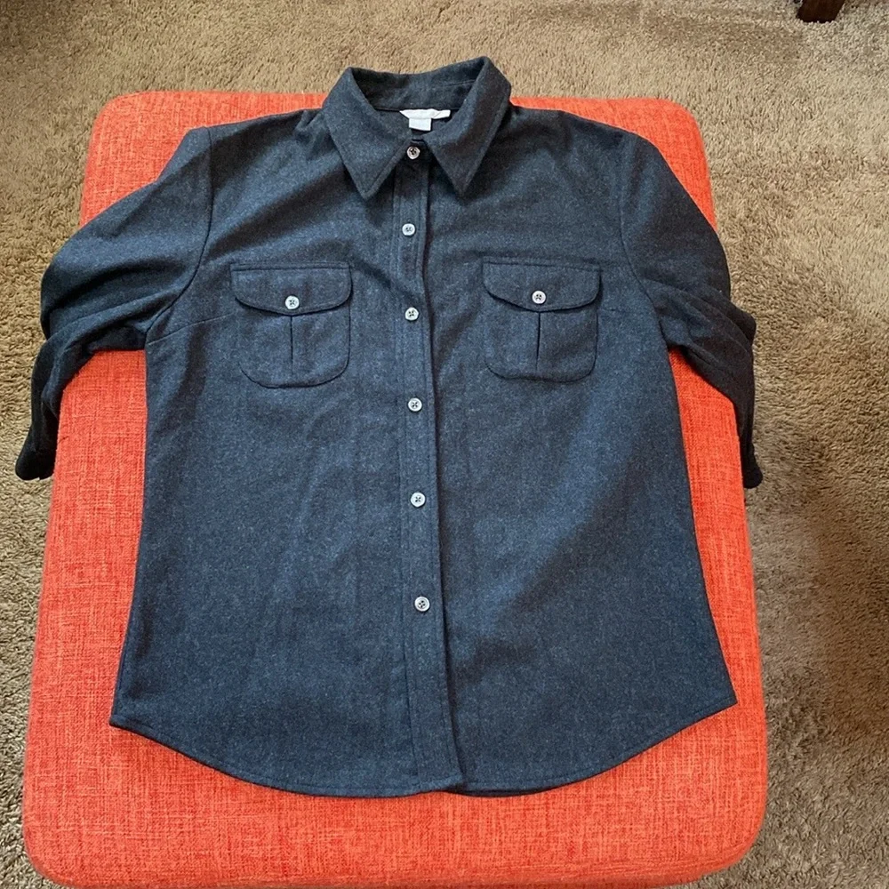 VTG 90’s JCrew Dark Grey Wool Button Down Up Shirt Winter Shacket